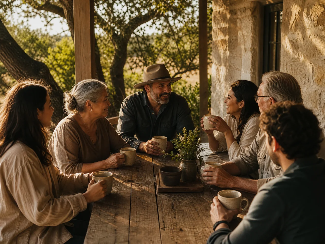 Friends sharing Texas coffee
