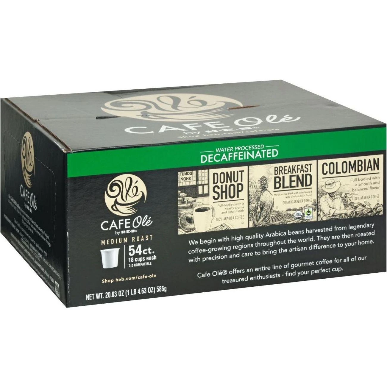 HEB Cafe Ole Decaf Variety K-Cups 54 Count (Donut Shop / Breakfast Blend / Colombian)