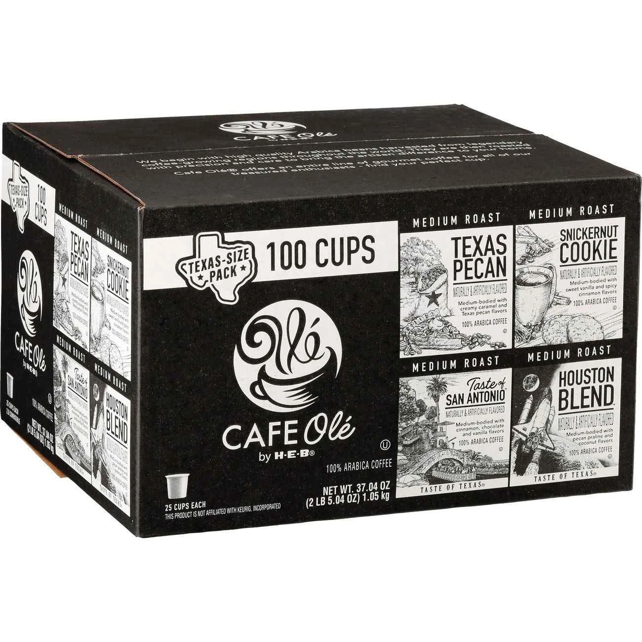 HEB Cafe Ole Variety Pack K-Cups 100 Count (Houston / Texas Pecan / San Antonio / Snickernut cookie)