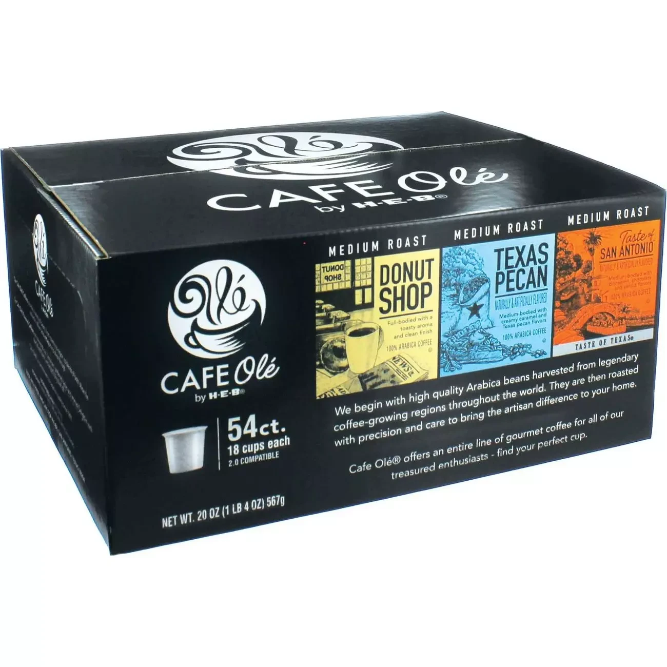 HEB Cafe Ole Variety Pack K-Cups 54 Count (Donut Shop / Texas Pecan / San Antonio)